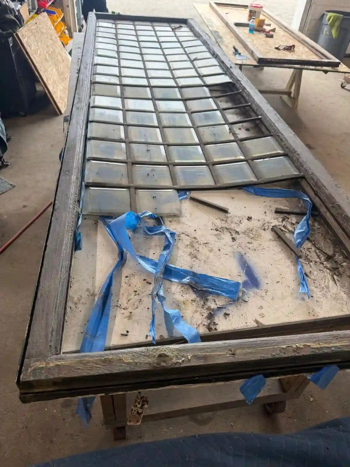 Historic steel window before restoration